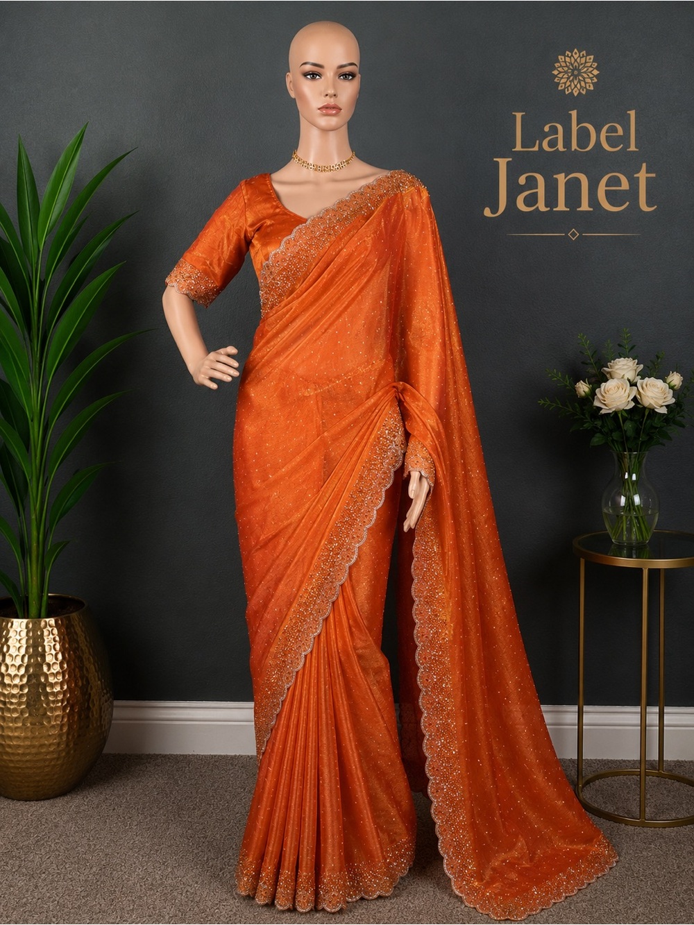 Brand new Jarkand Diamond silk saree with stitched blouse (34” - 42”)